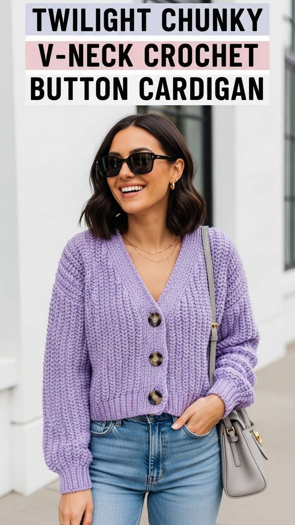 Twilight Chunky V-Neck Crochet Button Cardigan