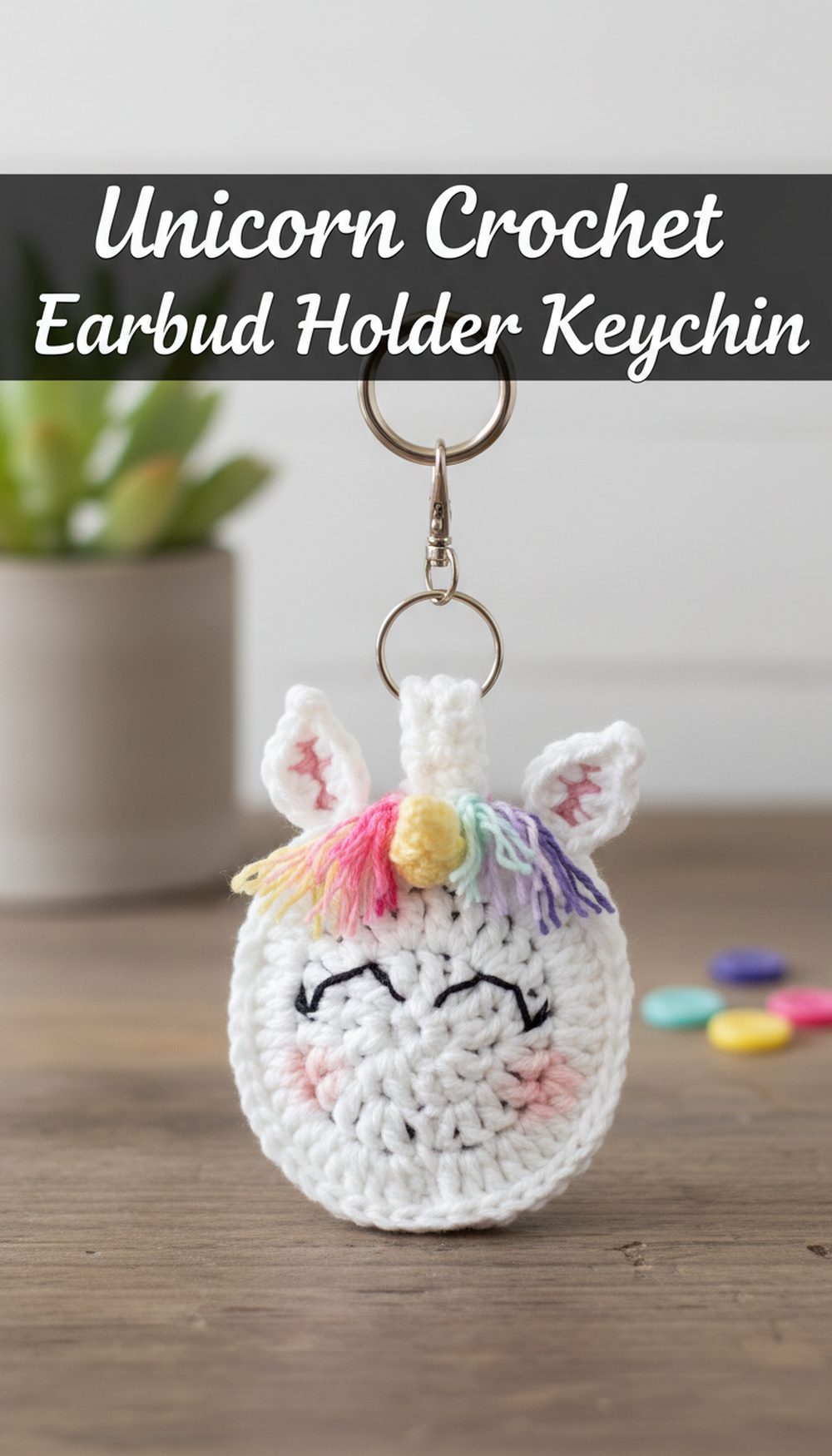 Unicorn Crochet Earbud Holder Keychain