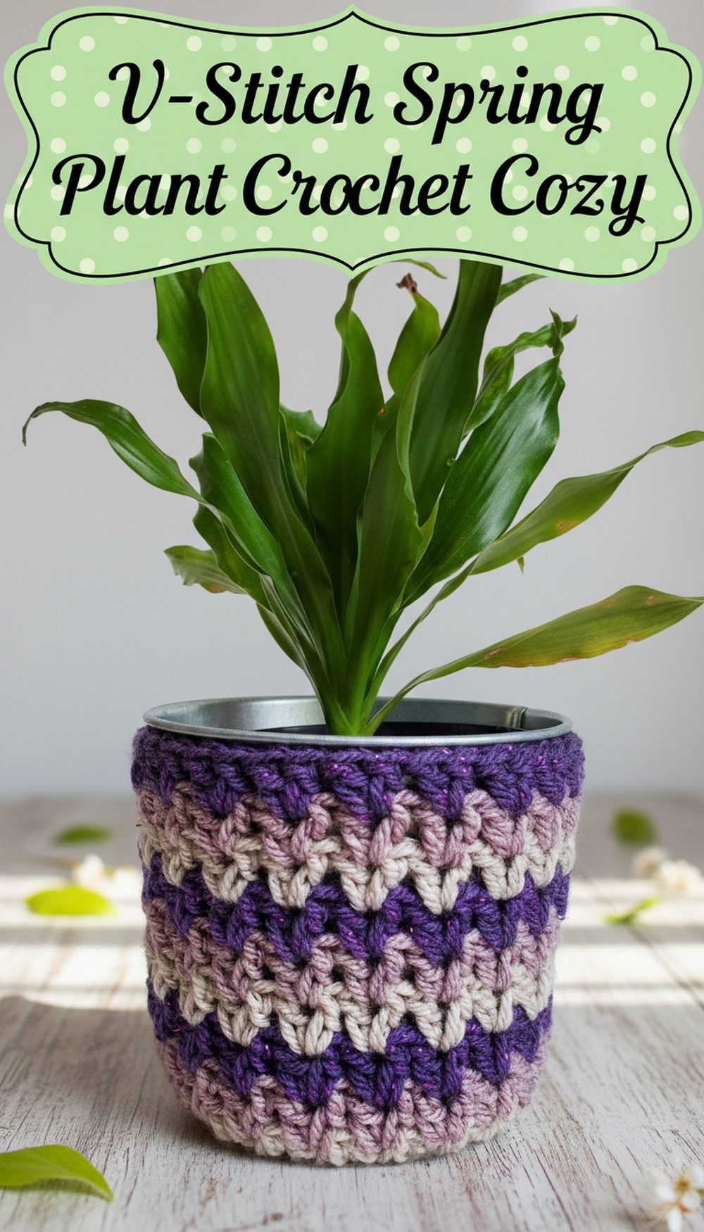 V-Stitch Spring Plant Pot Crochet Cozy