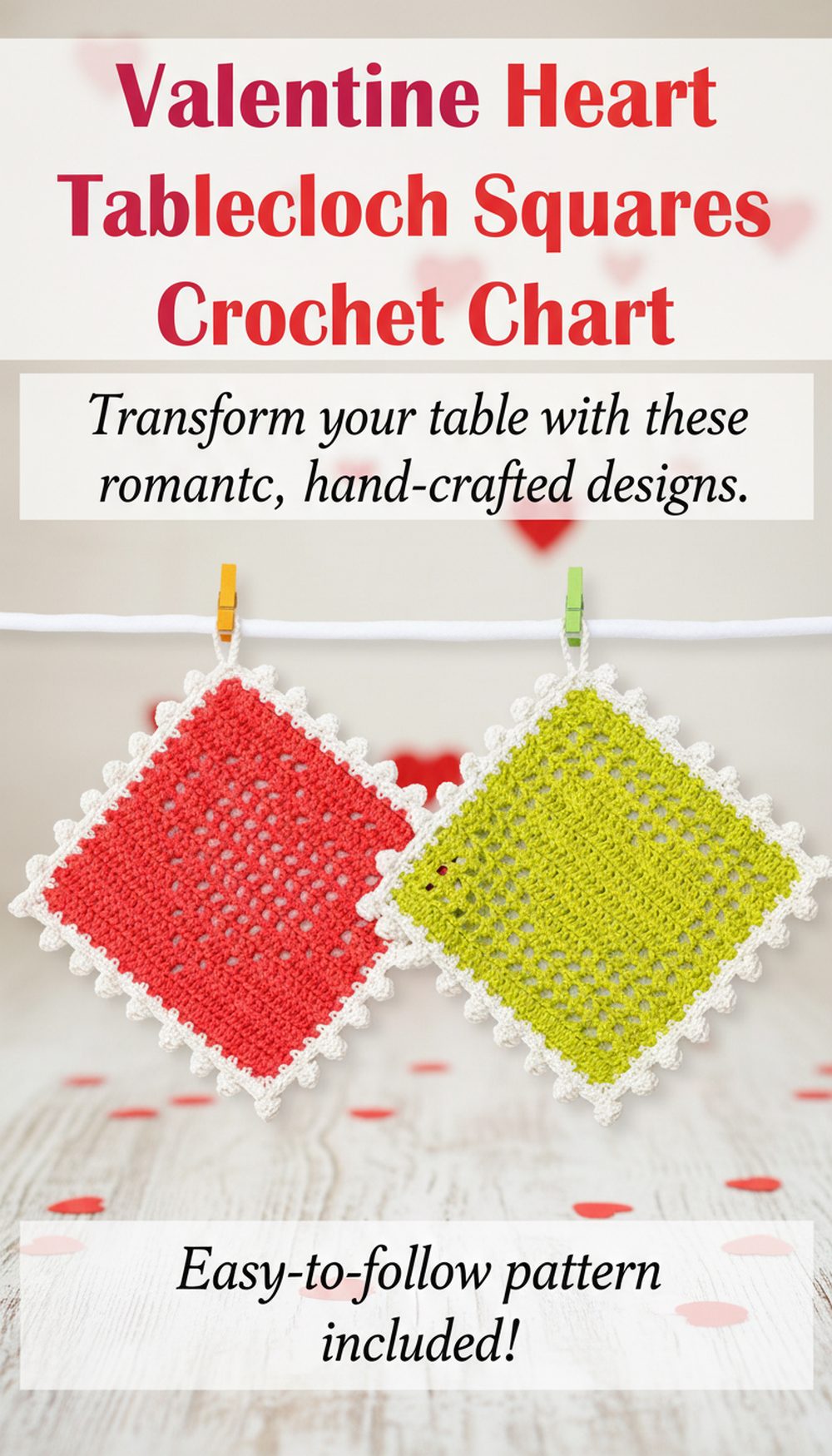 Valentine Heart Tablecloth Squares Crochet Chart