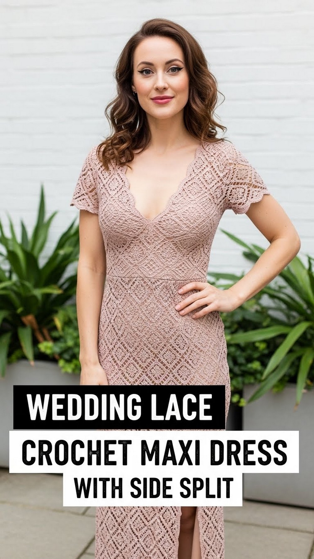 Wedding Lace Crochet Maxi Dress with Side Split