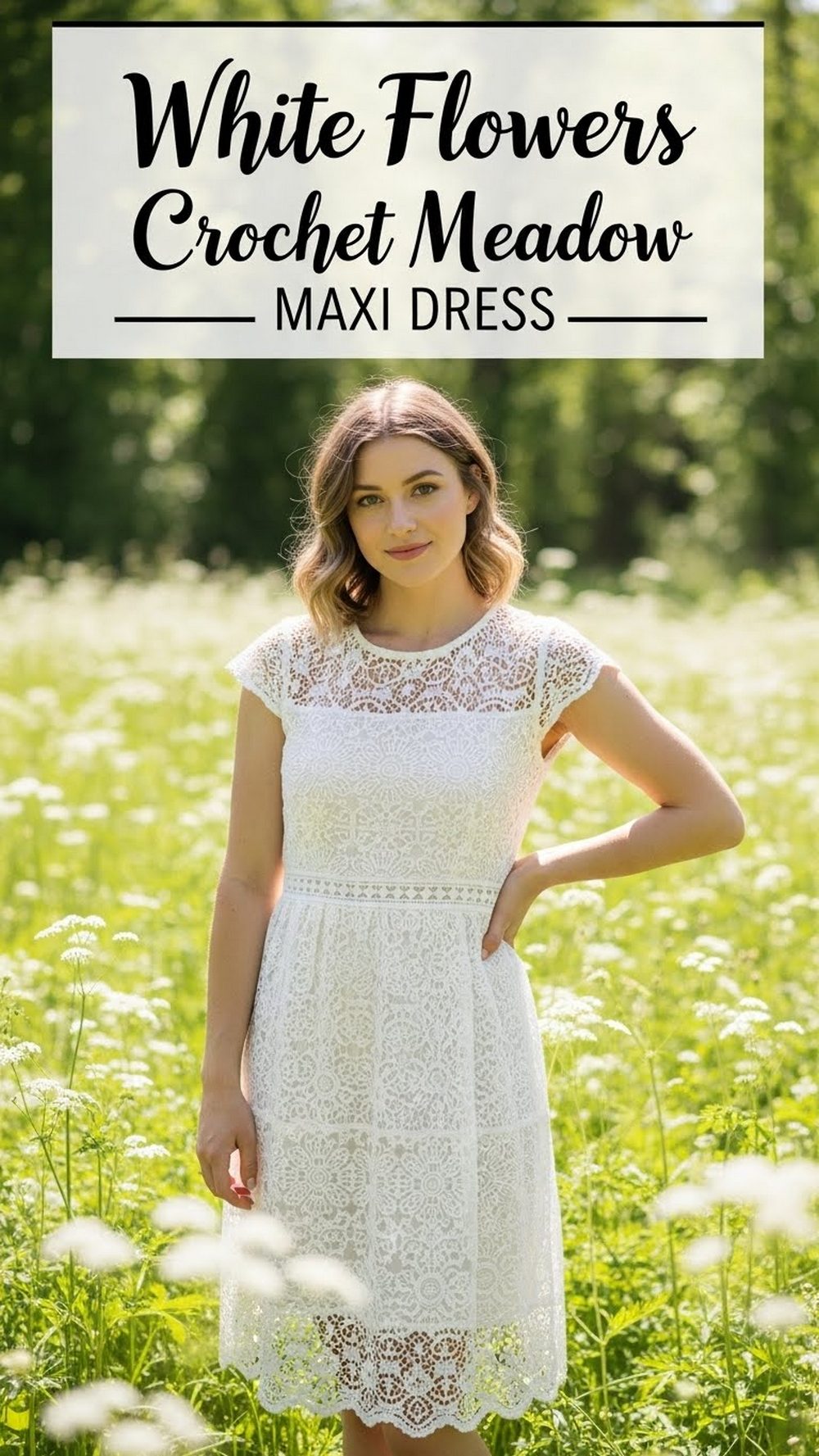 White Flowers Crochet Meadow Maxi Dress