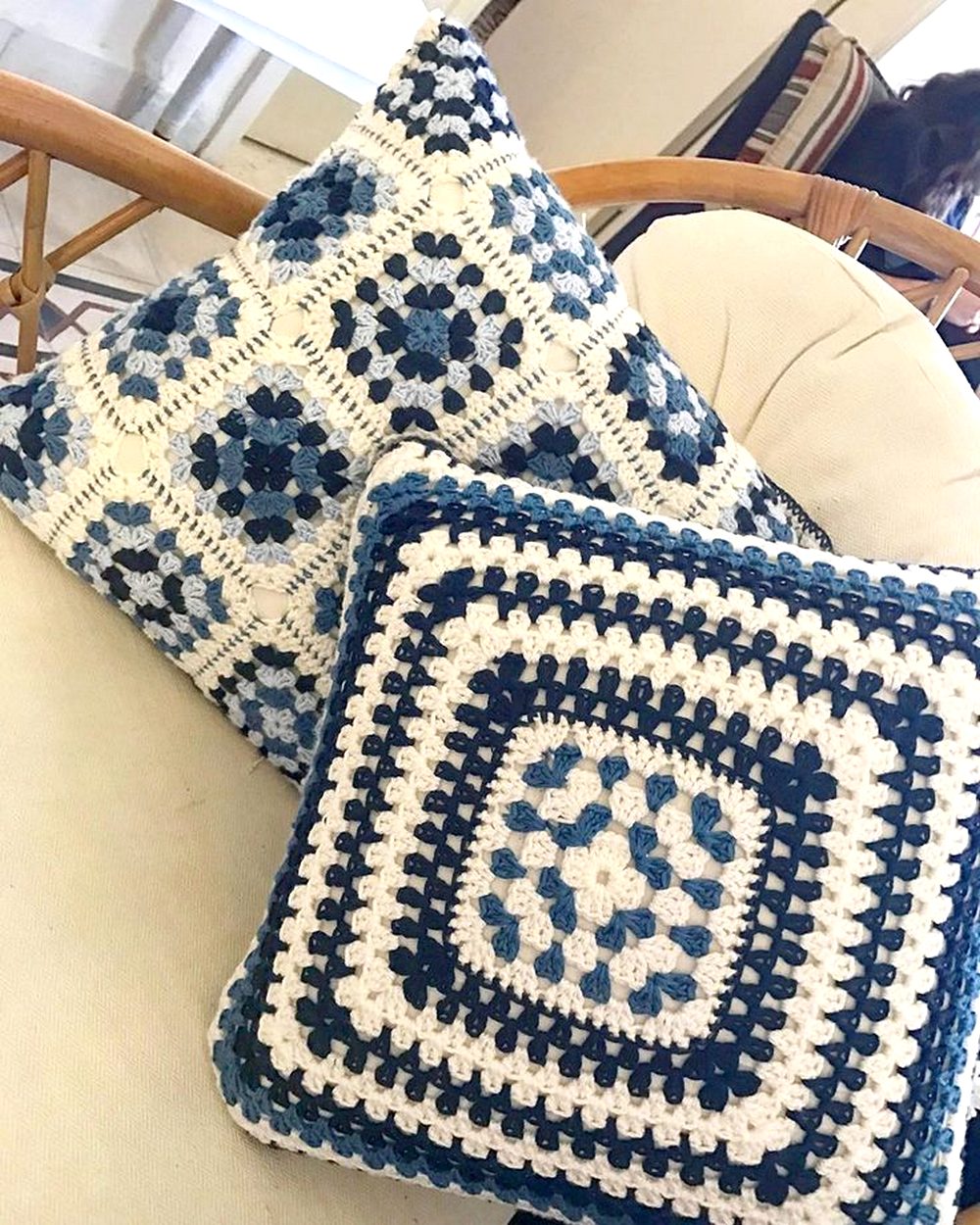 Blue and White Crochet Cushion Covers