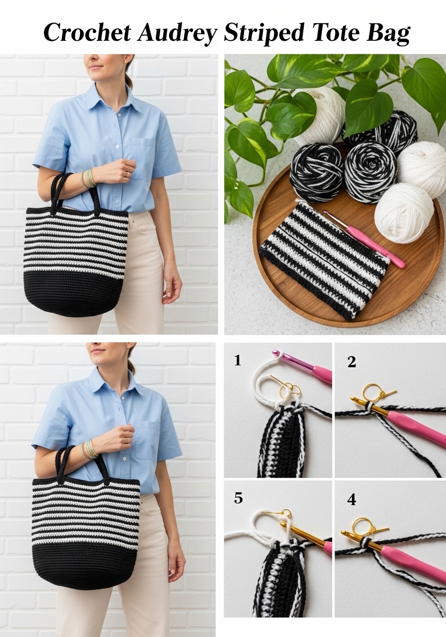 Crochet Audrey Striped Tote Bag