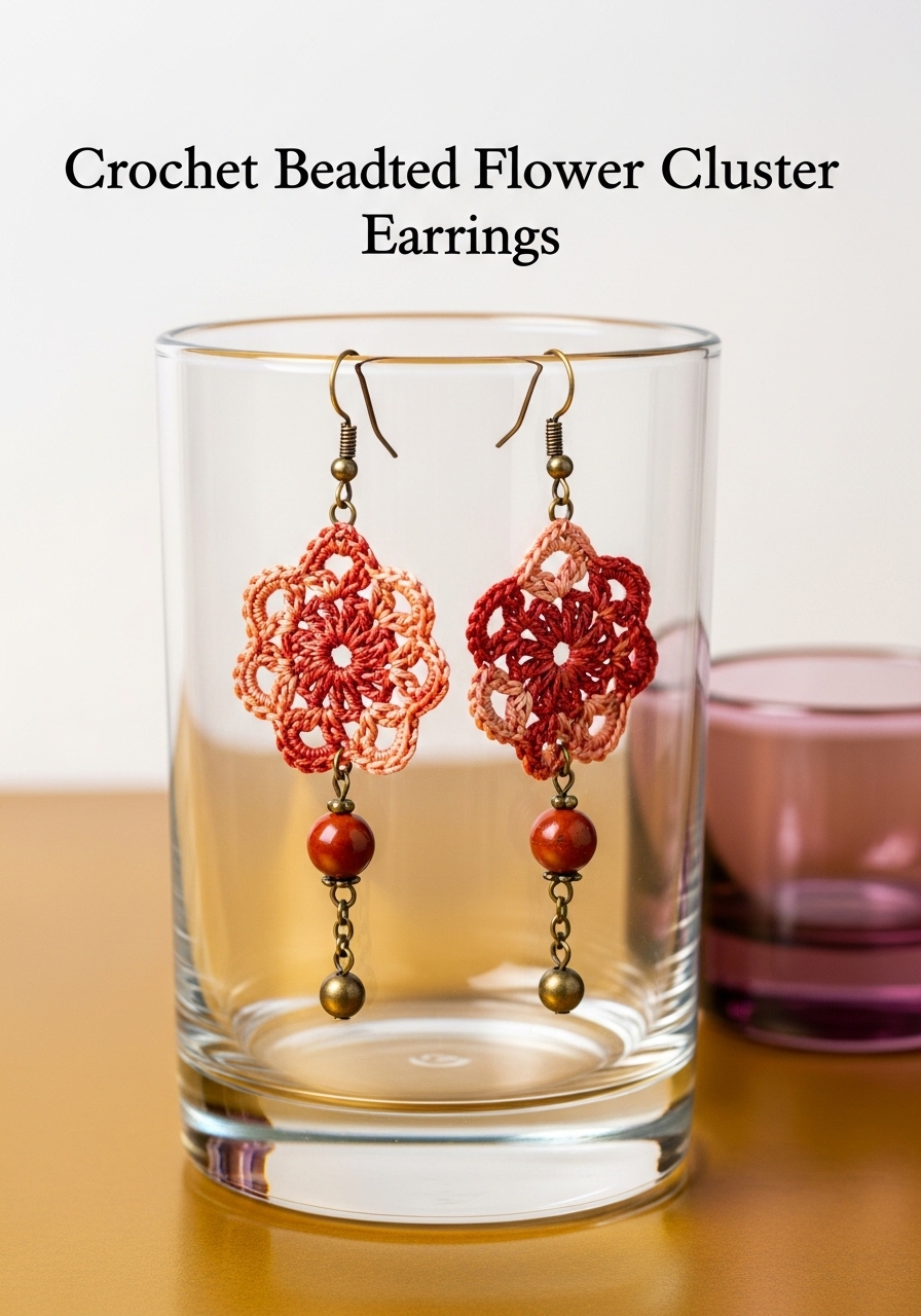 Crochet Beaded Flower Cluster Earrings