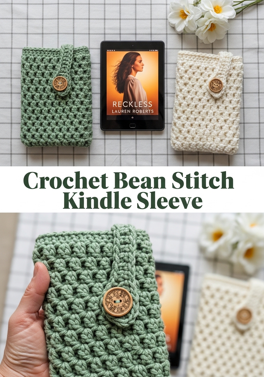 Crochet Bean Stitch Kindle Sleeve