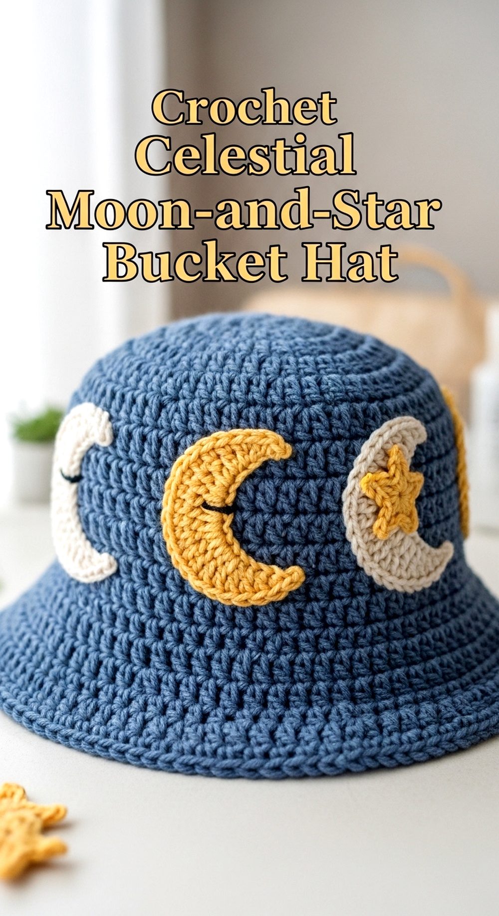 Crochet Celestial Moon-and-Star Bucket Hat