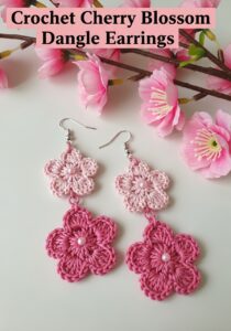 Crochet Cherry Blossom Dangle Earrings