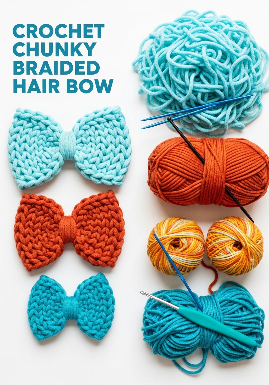 Crochet Chunky Braided Hair Bow