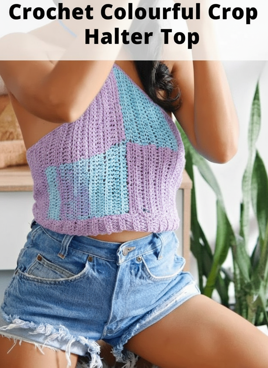 Crochet Colourful Crop Halter Top