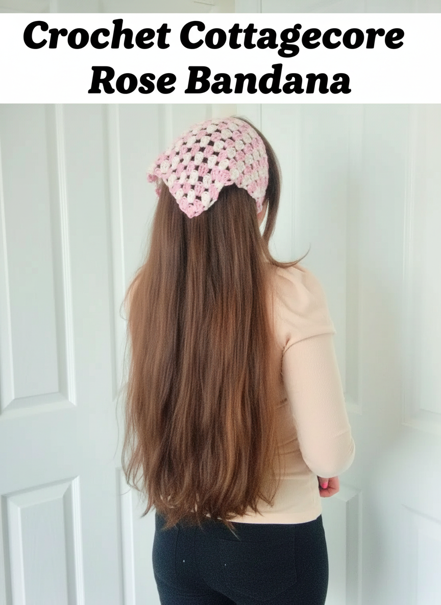 Crochet Cottagecore Rose Bandana