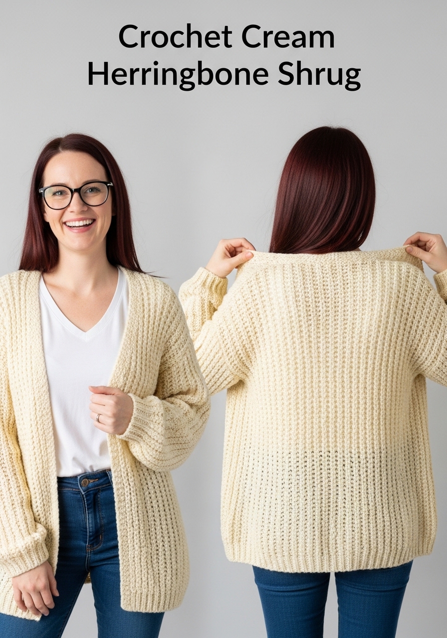 Crochet Cream Herringbone Shrug