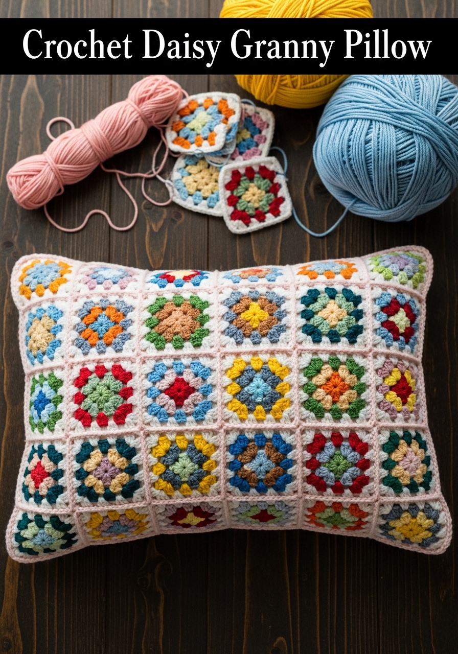 Crochet Daisy Granny Pillow