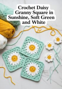 Crochet Daisy Granny Square in Sunshine, Soft Green, and White