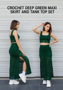 Crochet Deep Green Maxi Skirt and Tank Top Set
