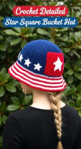 Crochet Detailed Star Square Bucket Hat