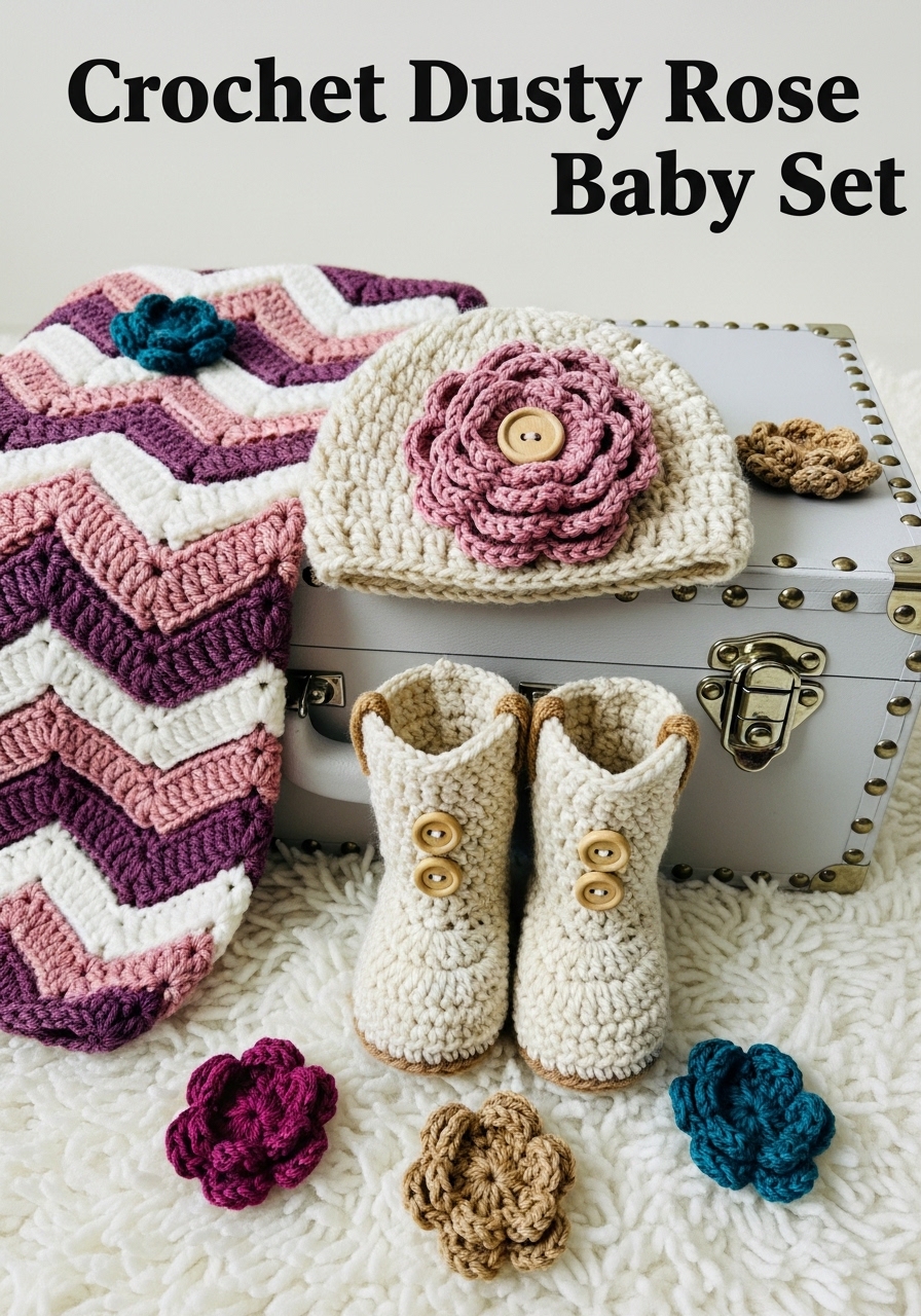 Crochet Dusty Rose Baby Set
