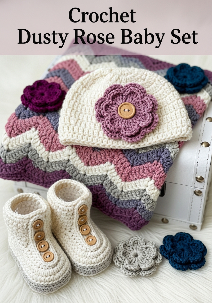 Crochet Dusty Rose Baby Set