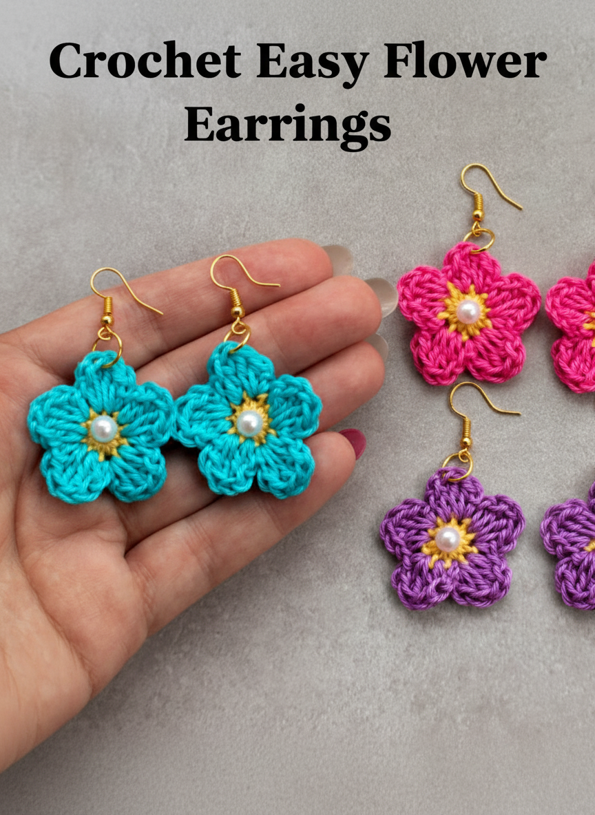 Crochet Easy Flower Earrings