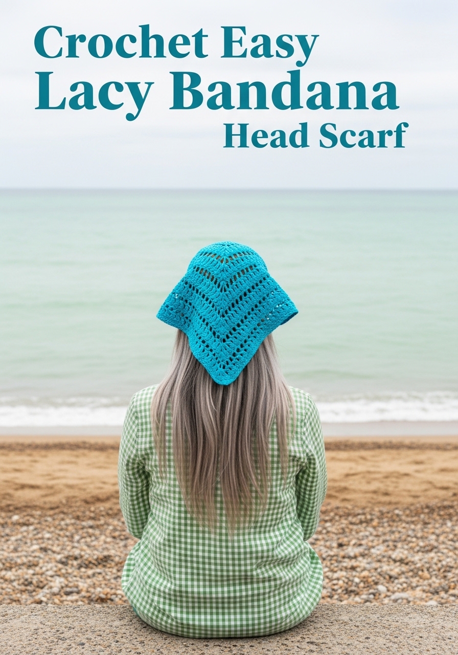 Crochet Easy Lacy Bandana Head Scarf
