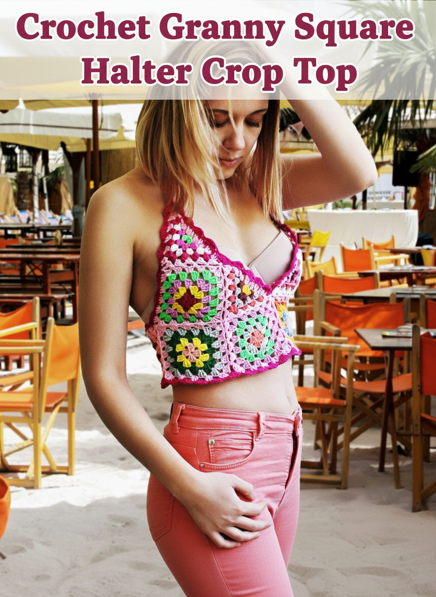 Crochet Granny Square Halter Crop Top