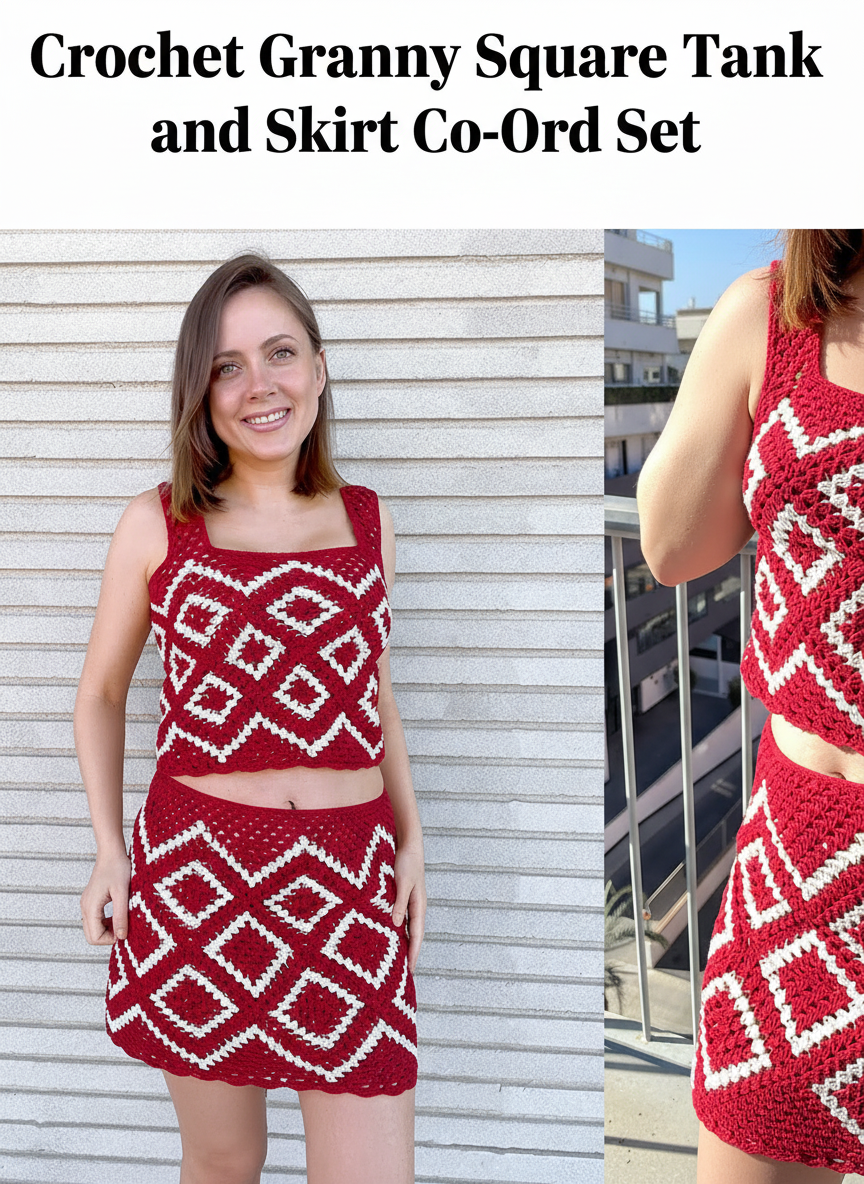 Crochet Granny Square Tank and Skirt Co-Ord Set
