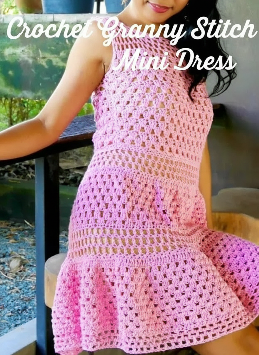 Crochet Granny Stitch Mini Dress