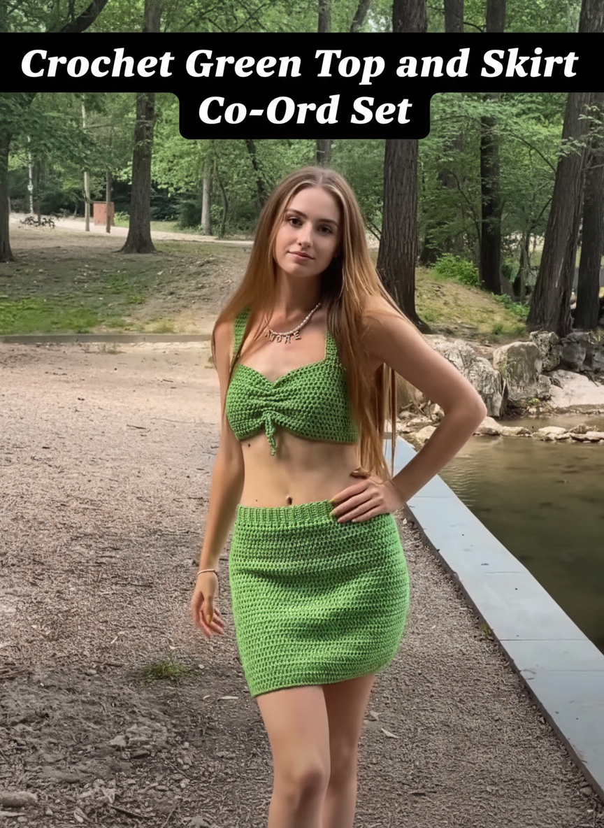 Crochet Green Top and Skirt Co-Ord Set