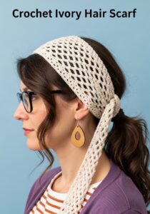 Crochet Ivory Hair Scarf