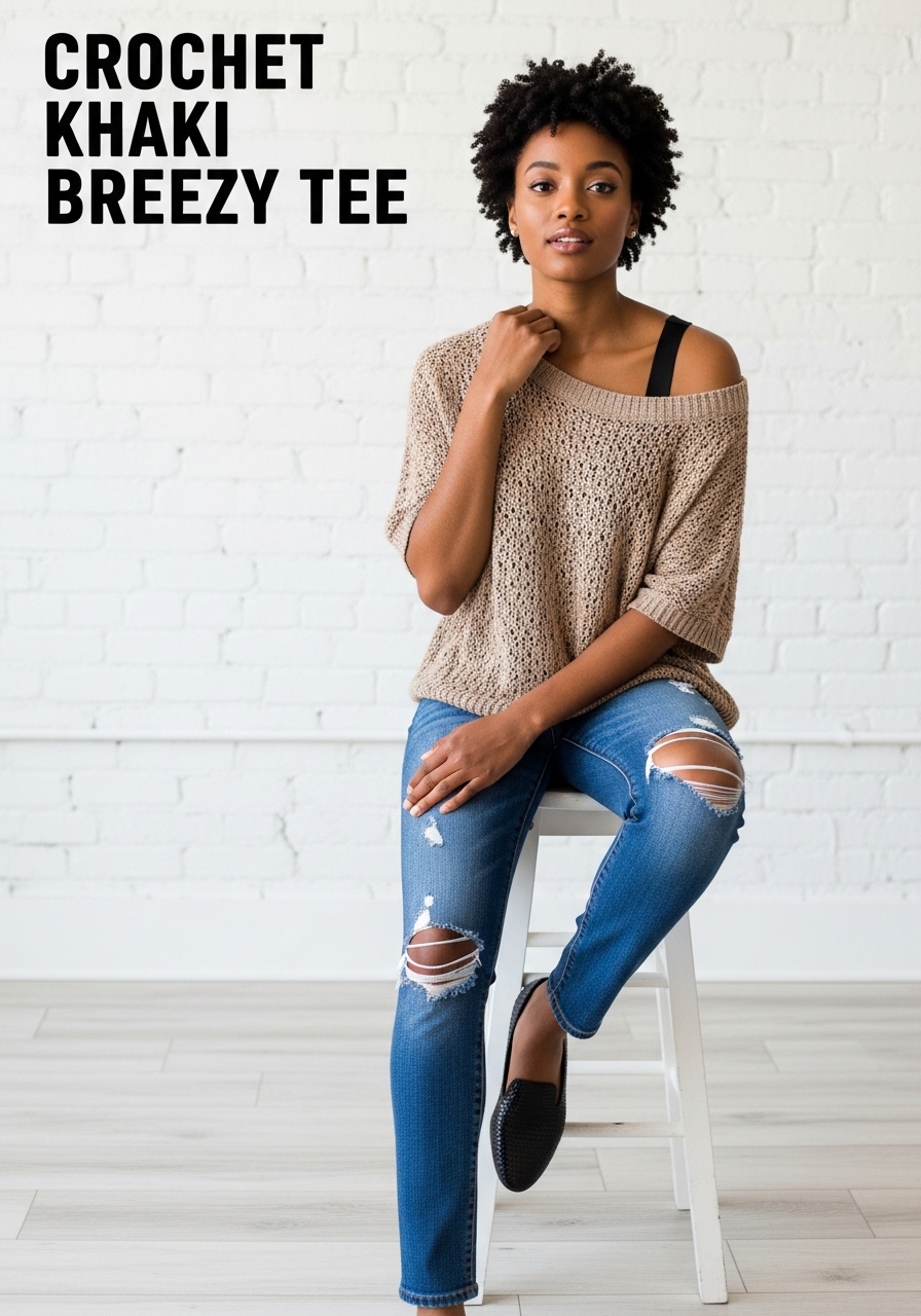 Crochet Khaki Breezy Tee