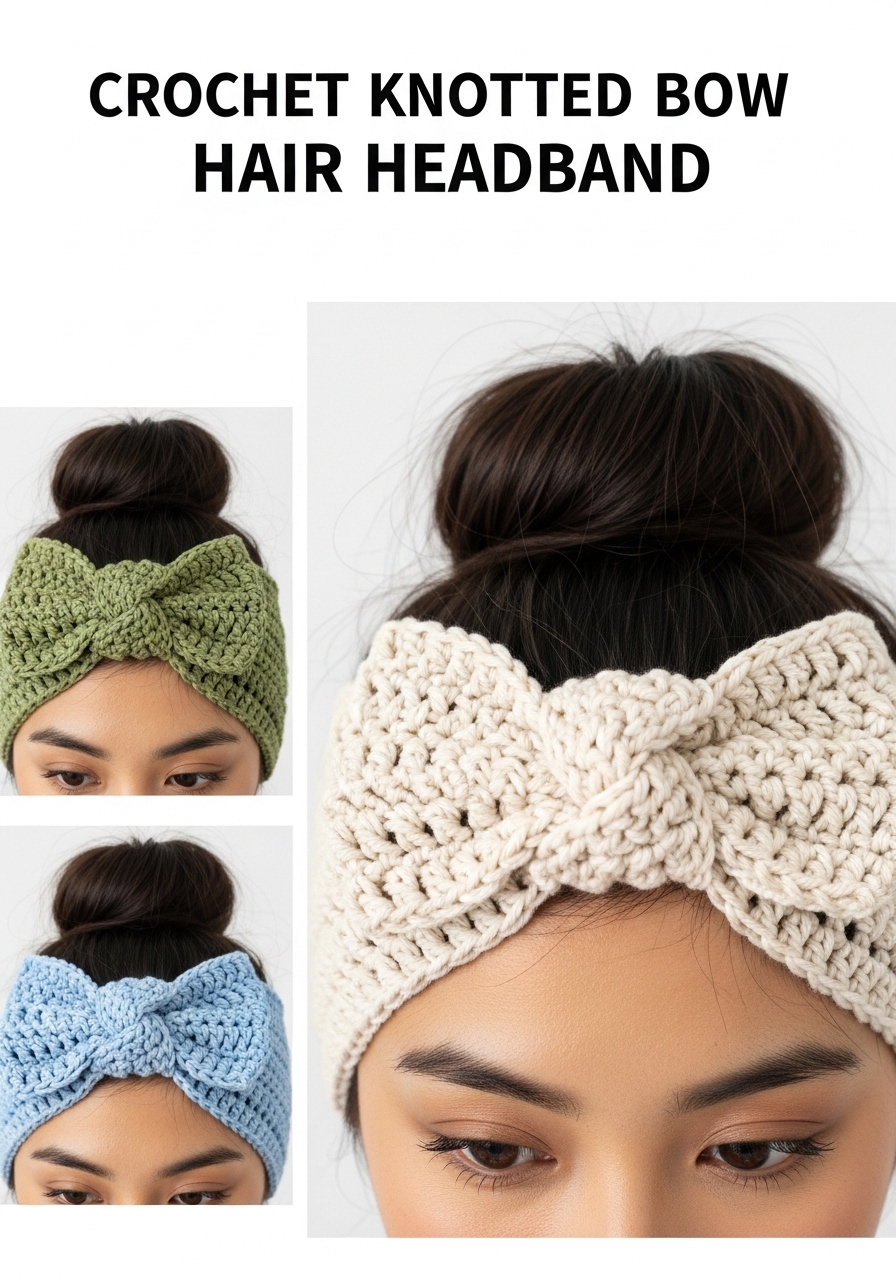 Crochet Knotted Bow Hair Headband