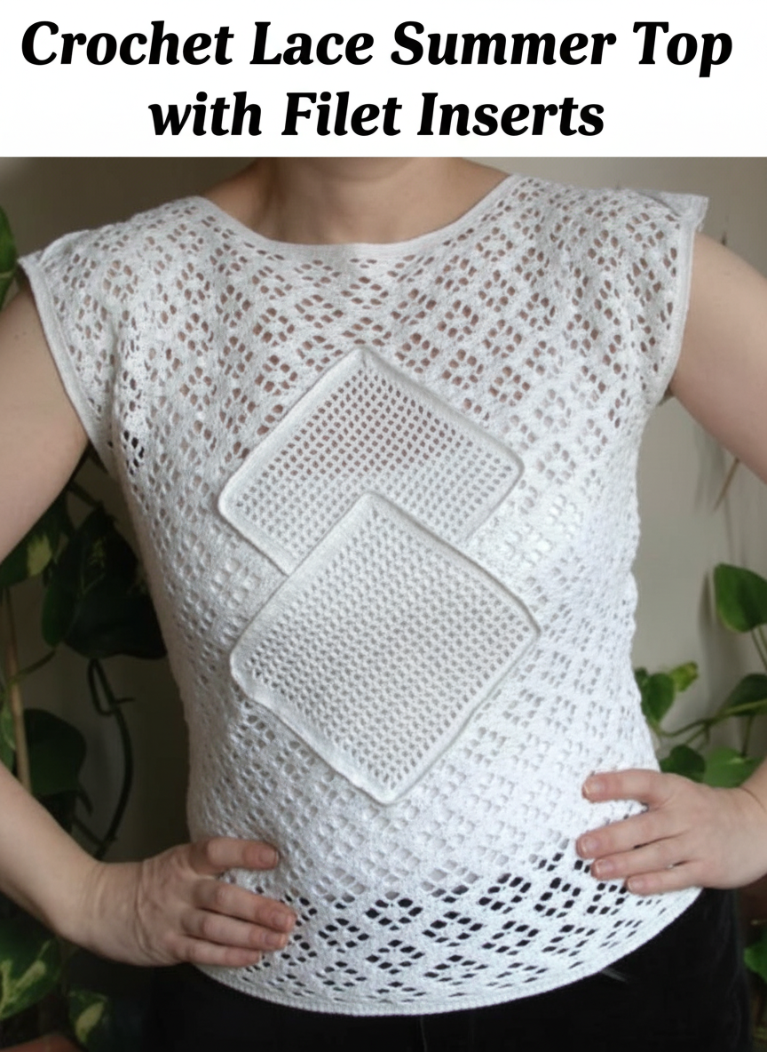 Crochet Lace Summer Top with Filet Inserts