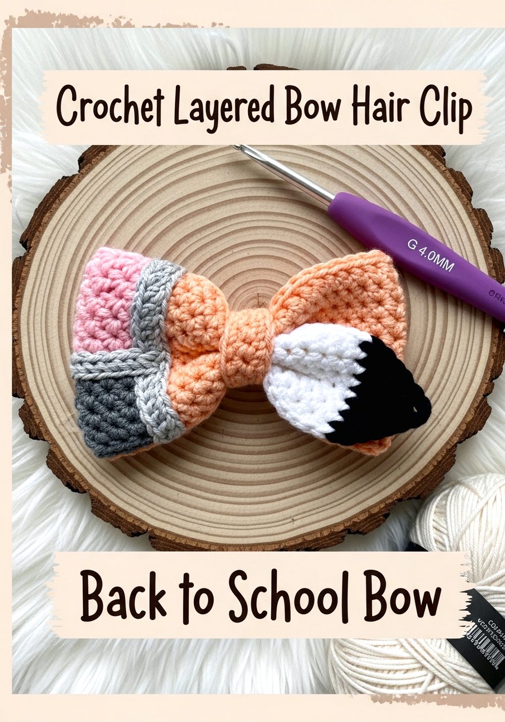 Crochet Layered Bow Hair Clip