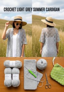 Crochet Light Grey Summer Cardigan
