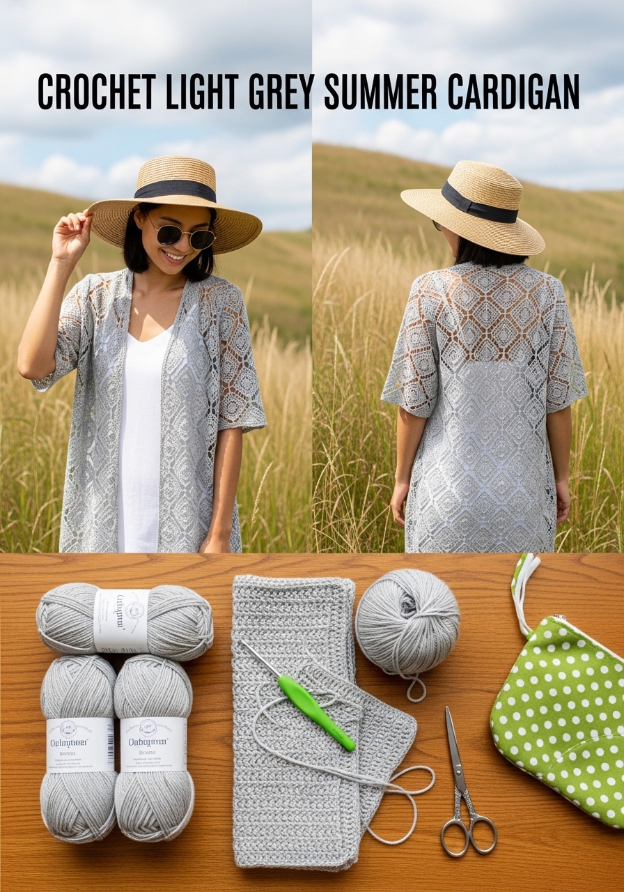 Crochet Light Grey Summer Cardigan