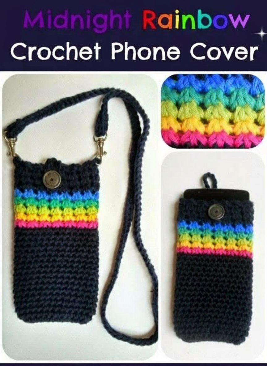 Crochet Midnight Rainbow Phone Cover