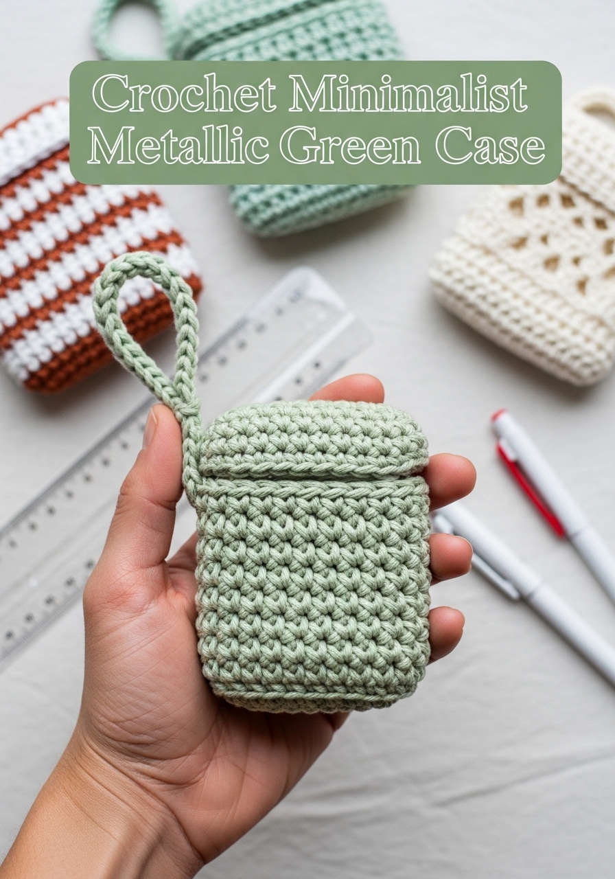 Crochet Minimalist Metallic Green AirPods Case