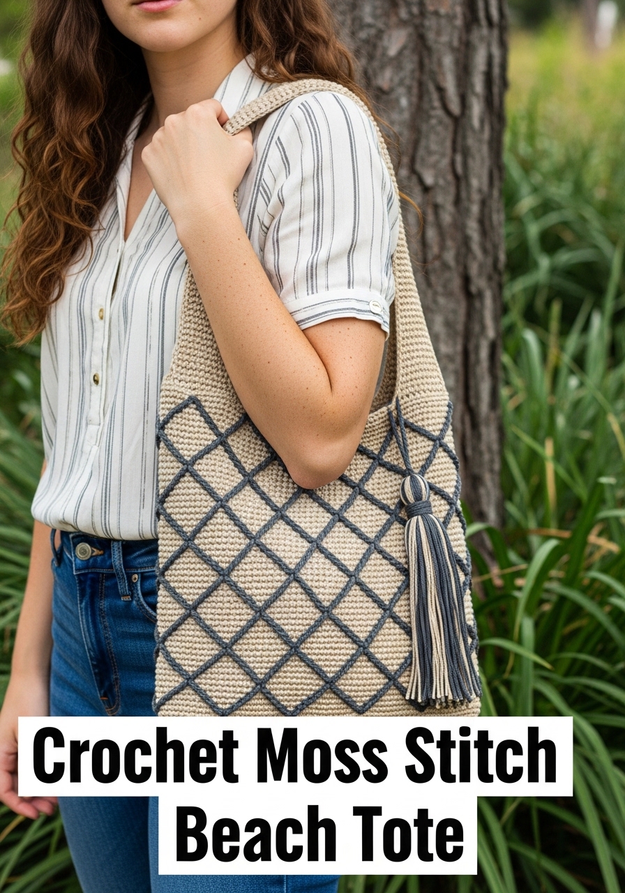 Crochet Moss Stitch Beach Tote