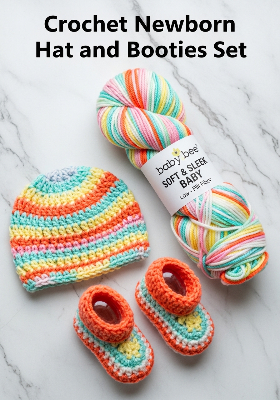 Crochet Newborn Hat and Booties Set