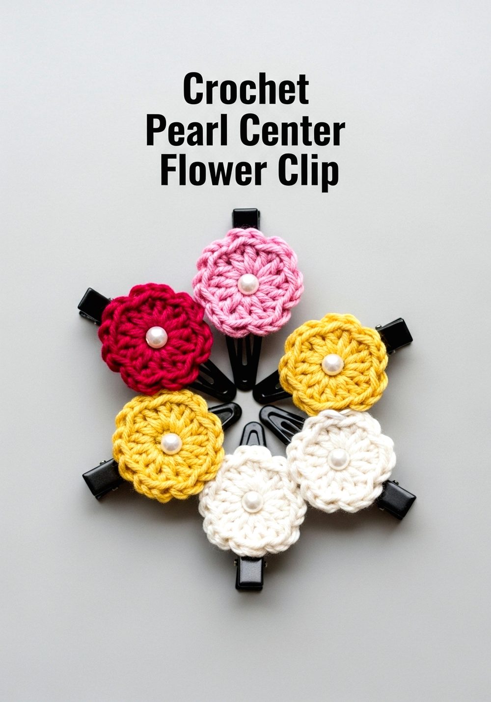 Crochet Pearl Center Flower Clip
