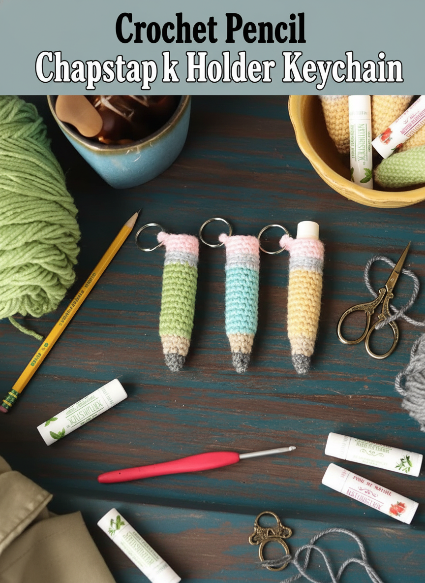 Crochet Pencil Chapstick Holder Keychain