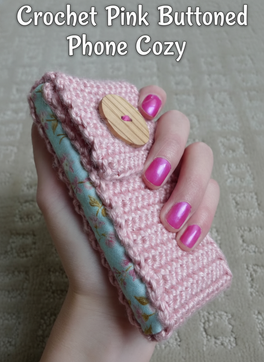 Crochet Pink Buttoned Phone Cozy