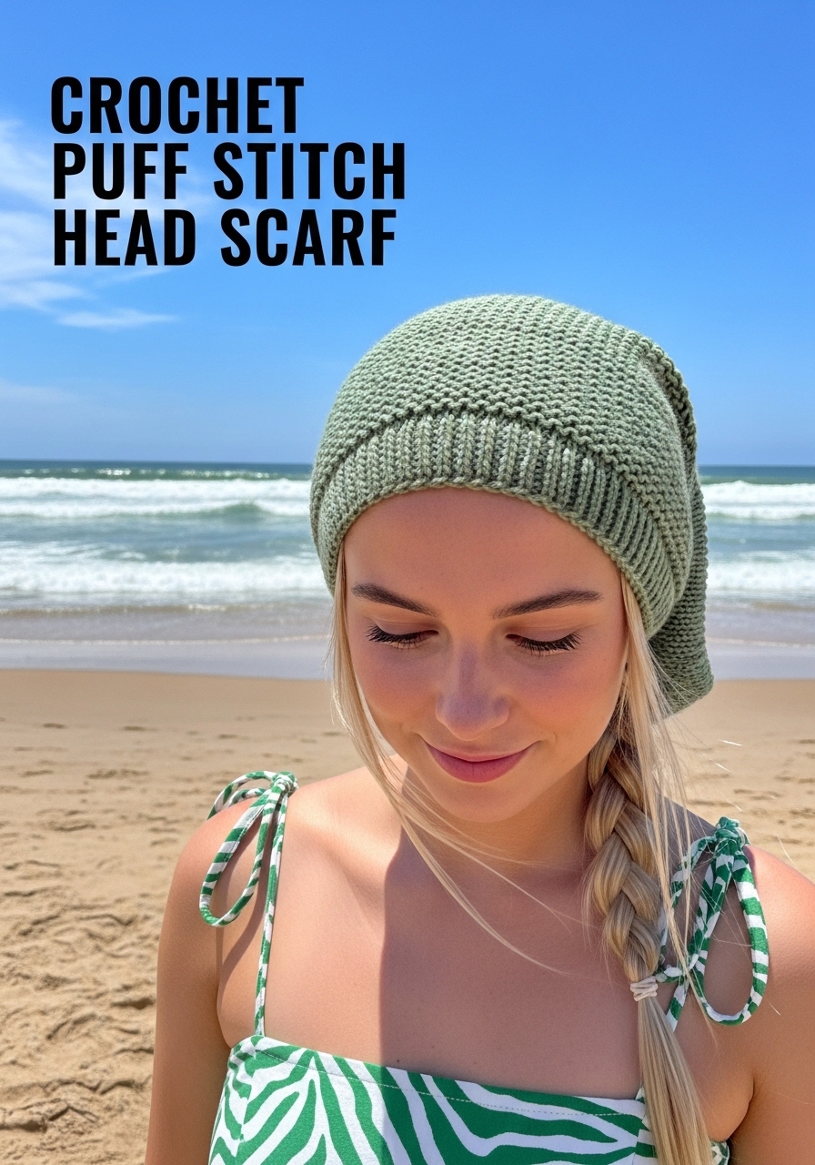 Crochet Puff Stitch Head Scarf