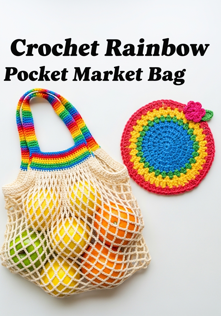 Crochet Rainbow Pocket Market Bag