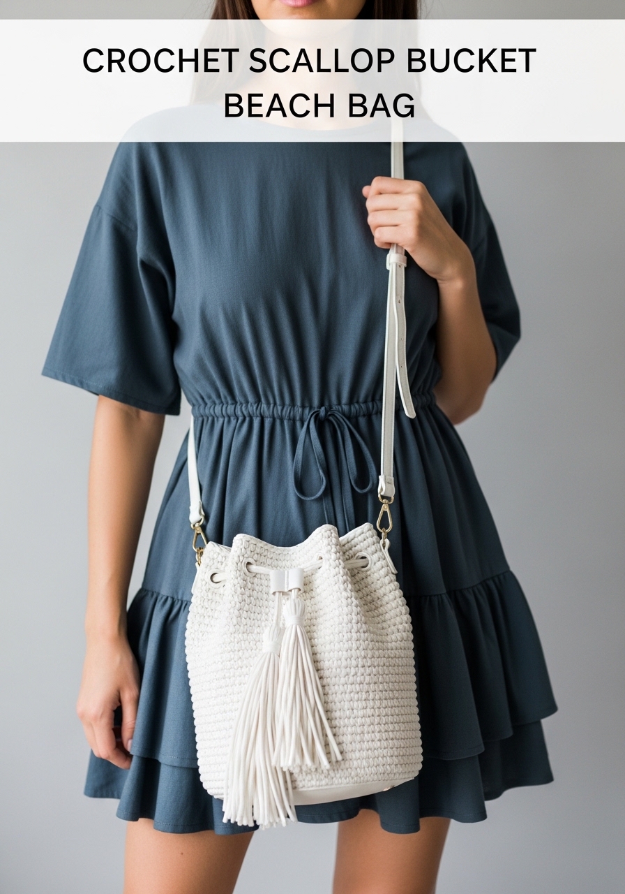 Crochet Scallop Bucket Beach Bag