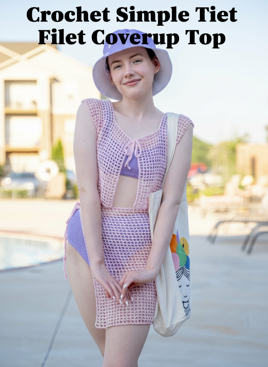 Crochet Simple Tie Filet Coverup Top