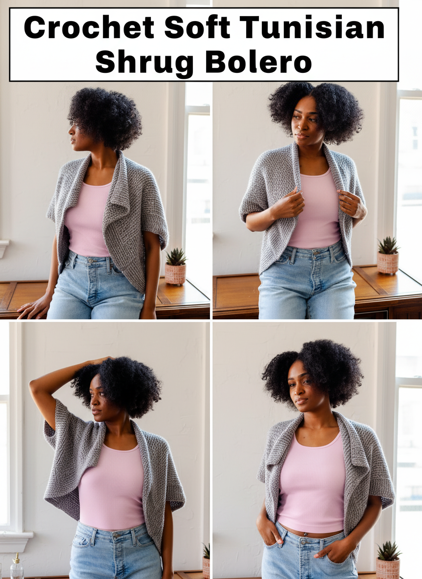 Crochet Soft Tunisian Shrug Bolero