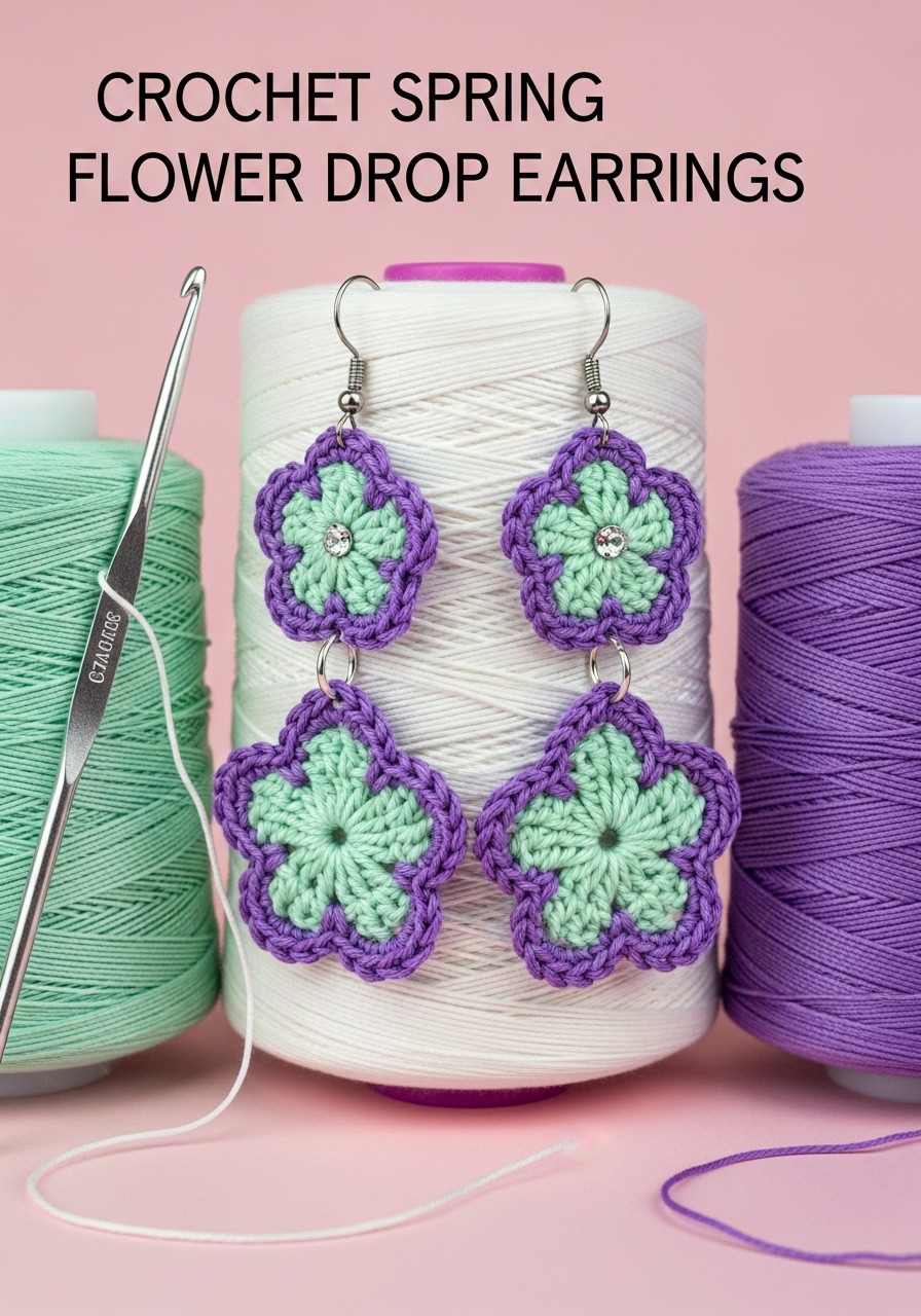 Crochet Spring Flower Drop Earrings