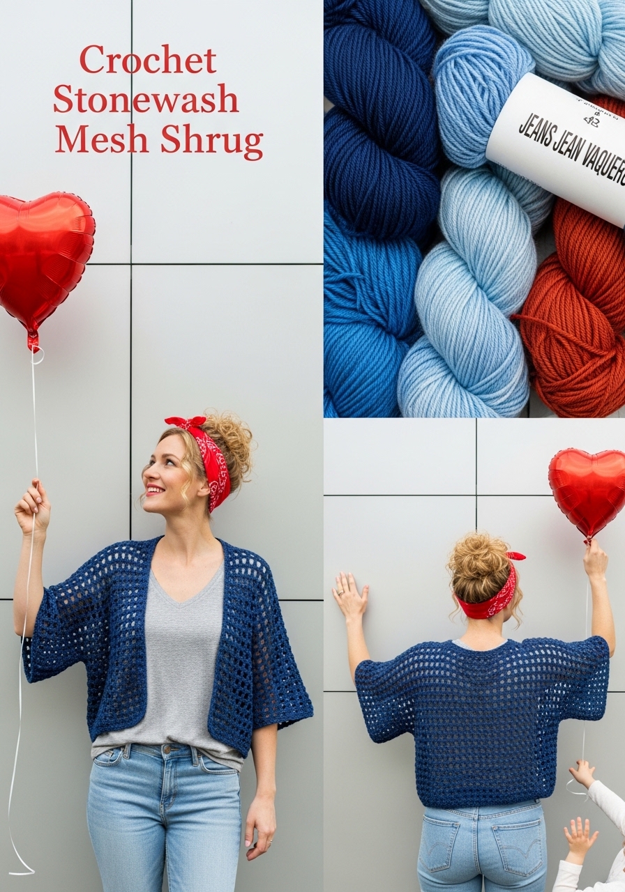 Crochet Stonewash Mesh Shrug