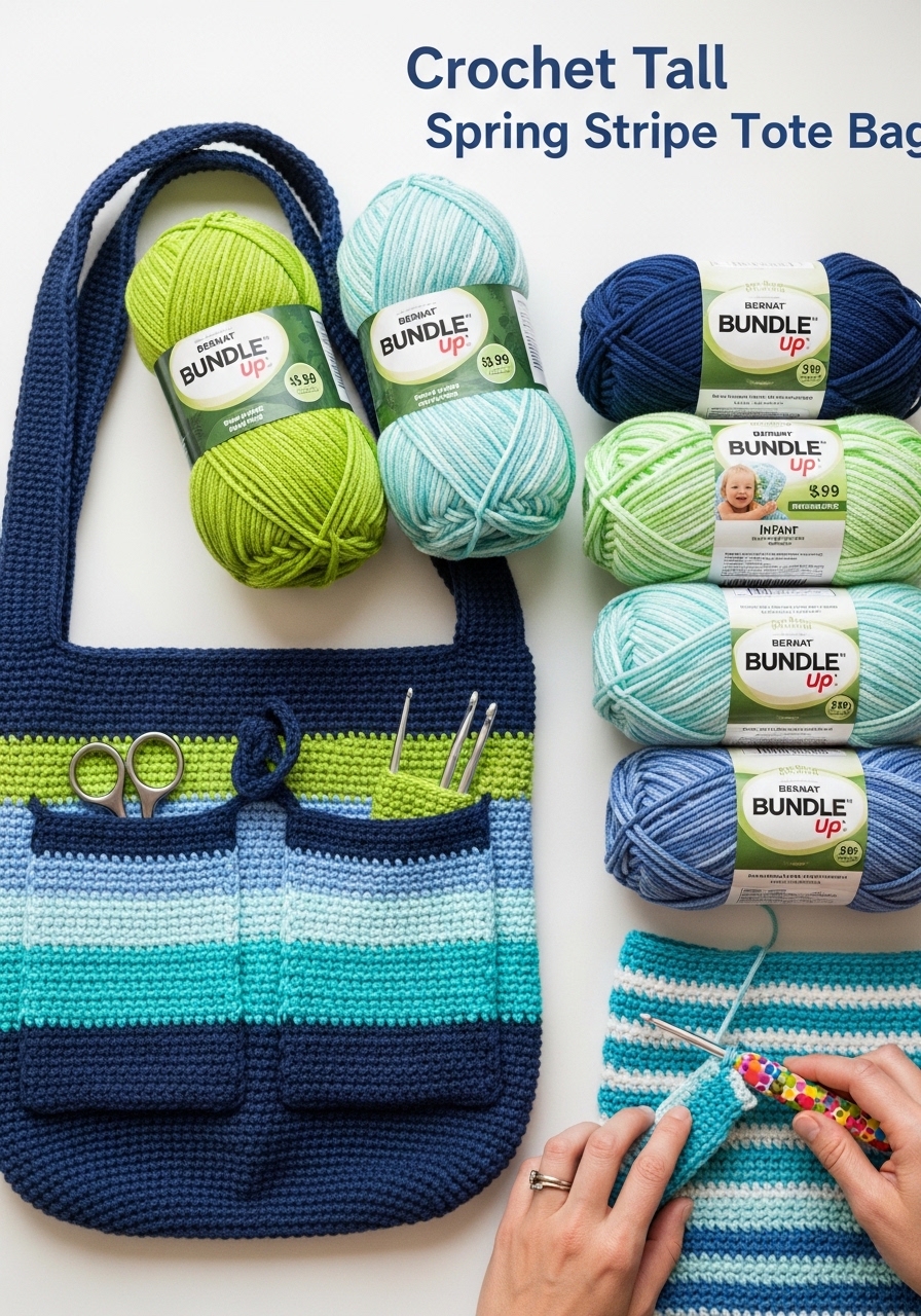 Crochet Tall Spring Stripe Tote Bag